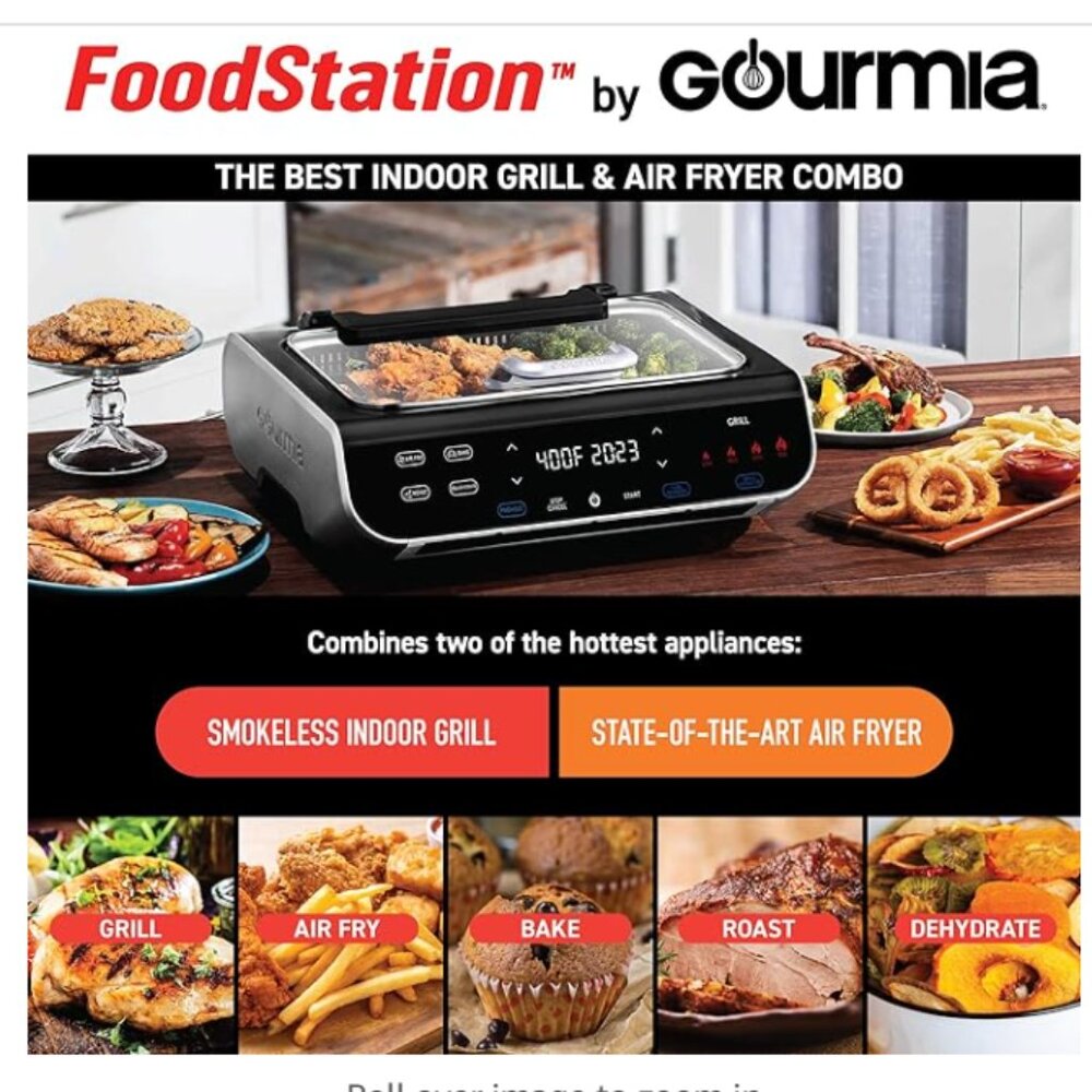 Gourmia FoodStation Smokeless Grill, Griddle, and Air Fryer